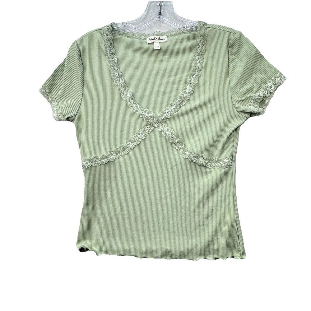 NEW Vintage Derek Heart Women's Lace Trim Babydoll‎ Plunge Top Medium Y2K Club